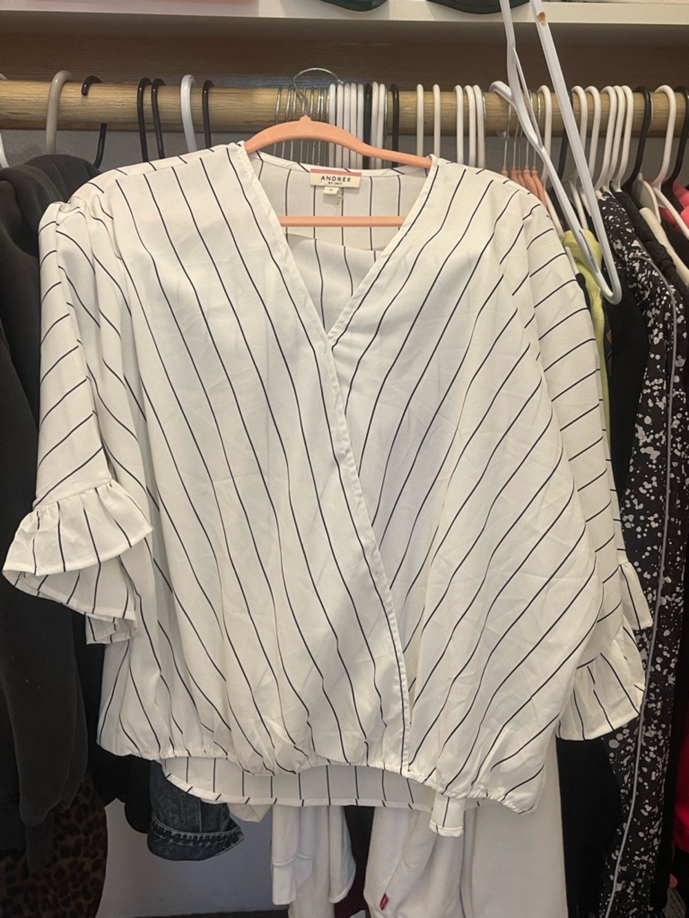 Andree White Blouse with Thin Black Stripes